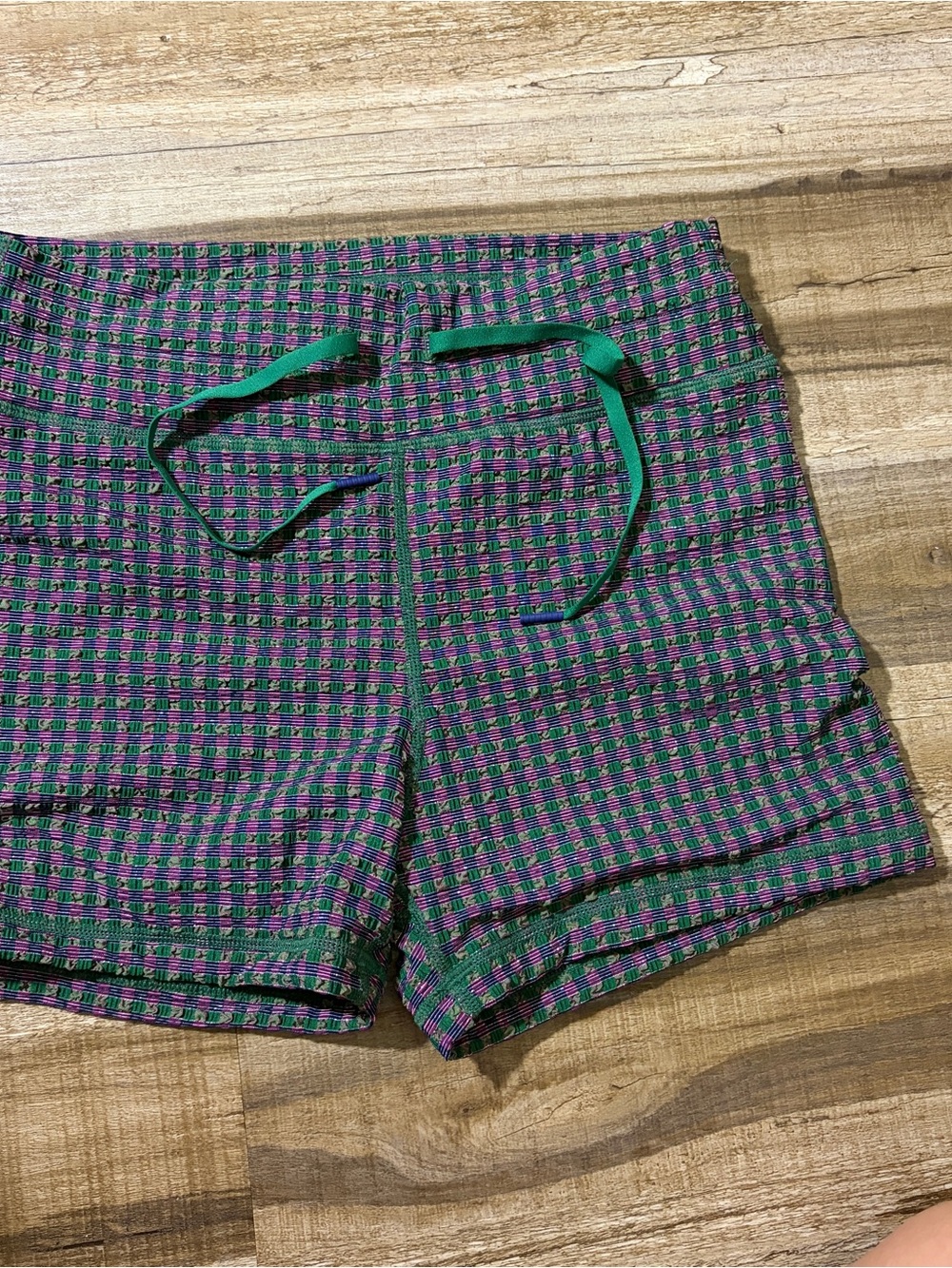 The Upside Green & Purple Check Drawstring Bike Shorts Size Small